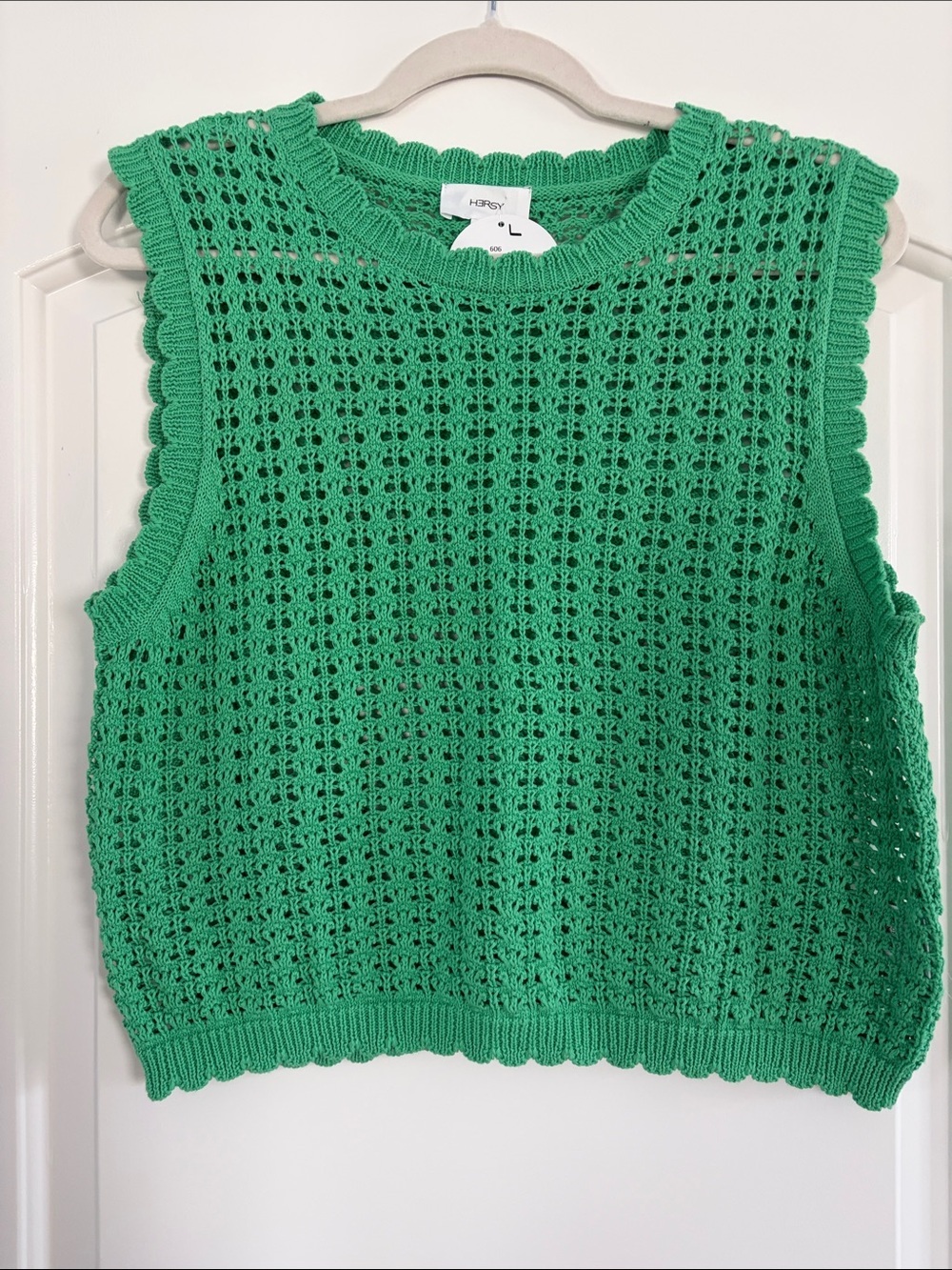 NWT Hersy Emerald Green Crochet  Cropped Tank Sweater, large